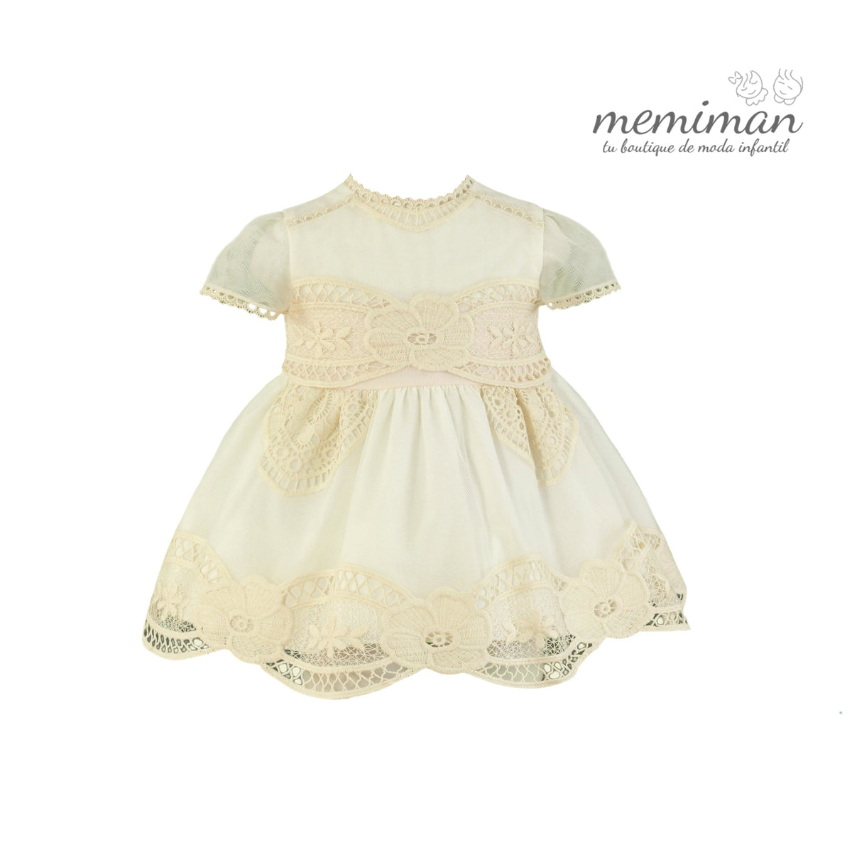 35-0120-V Vestito neonata in tulle ricamato