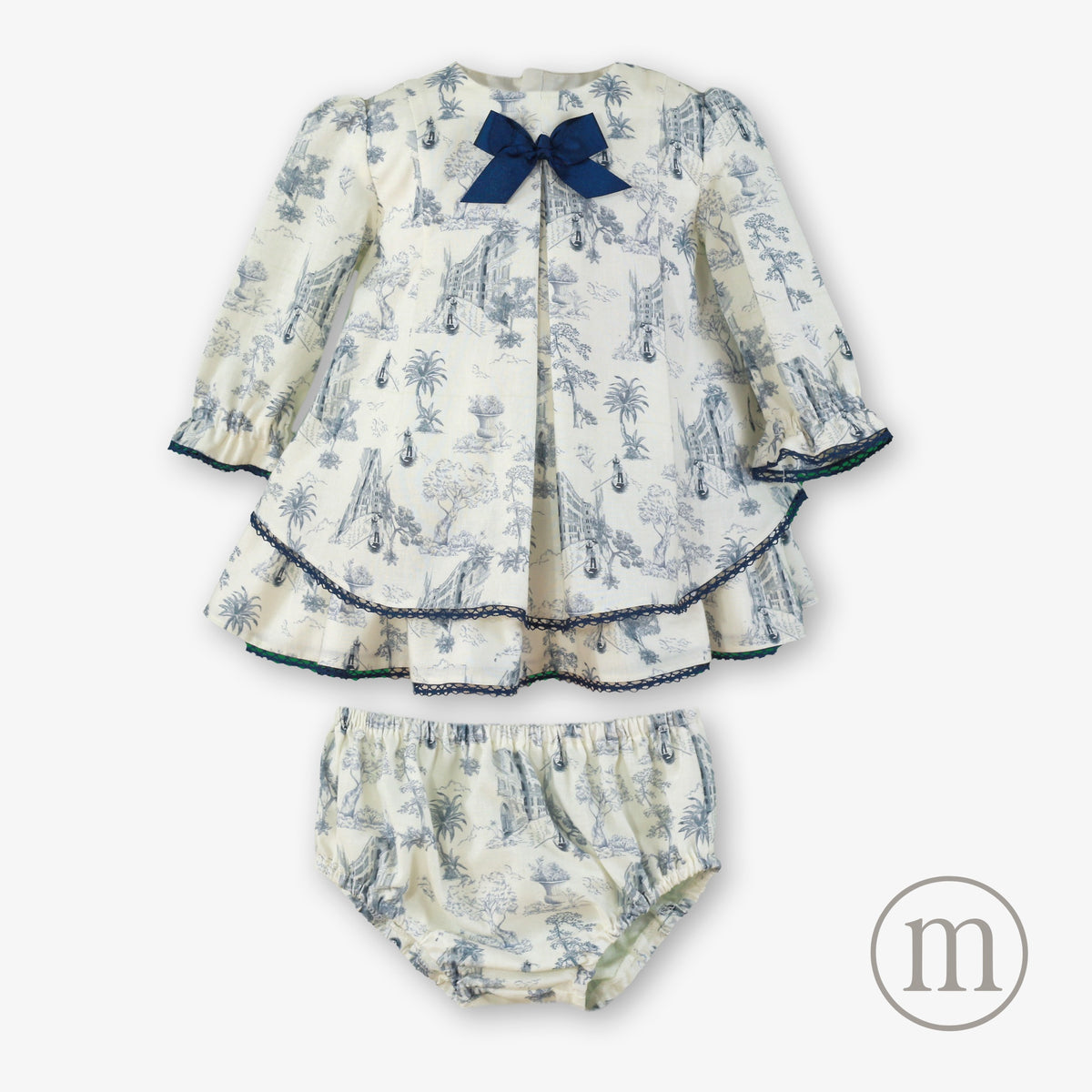 40-0133-VB Vestito neonata con mutandine Toile de Jouy