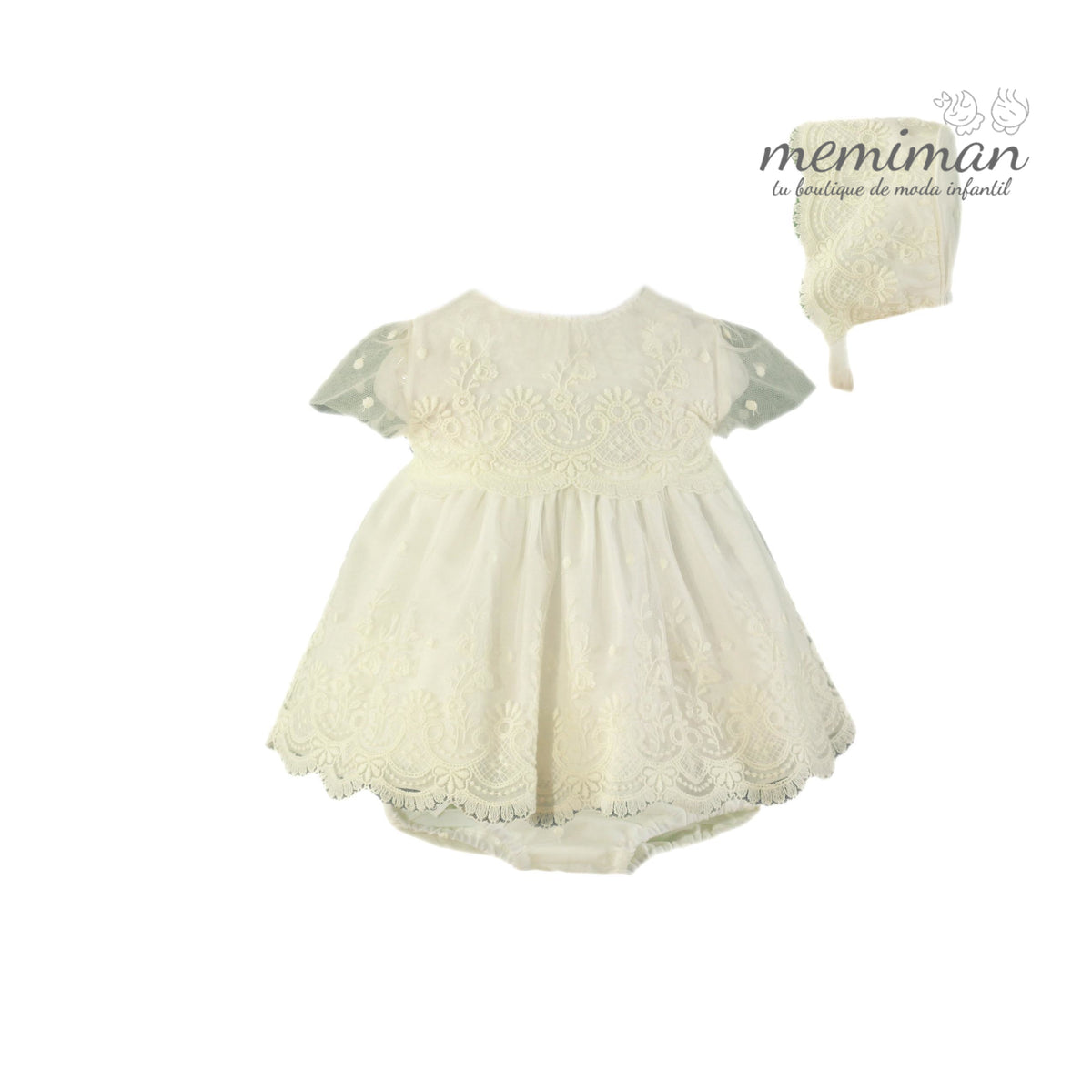 35-0020-VBG Vestito neonata con mutandine-cuffietta