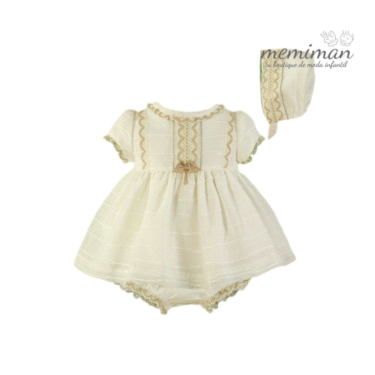 35-0021-VBG Vestito neonata con mutandine e cuffietta