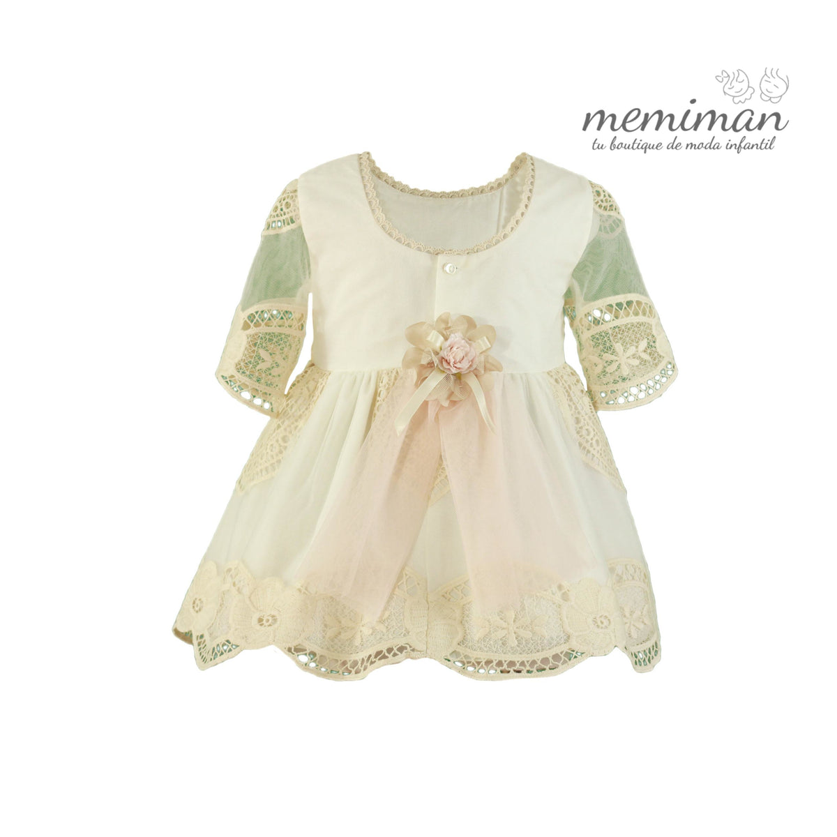 35-0220-V Vestito da bambina in tulle ricamato