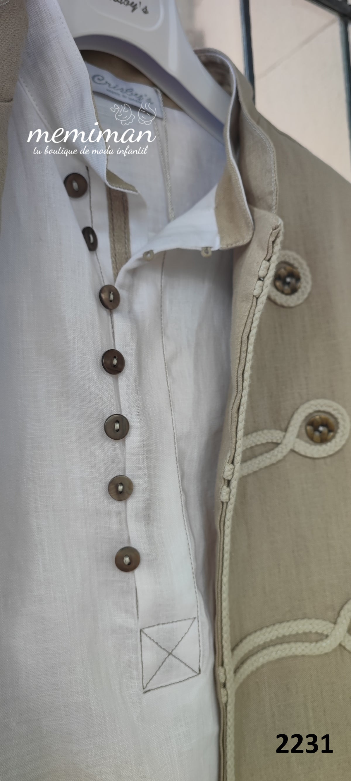 2231 Camisa de Linho com Gola Mao