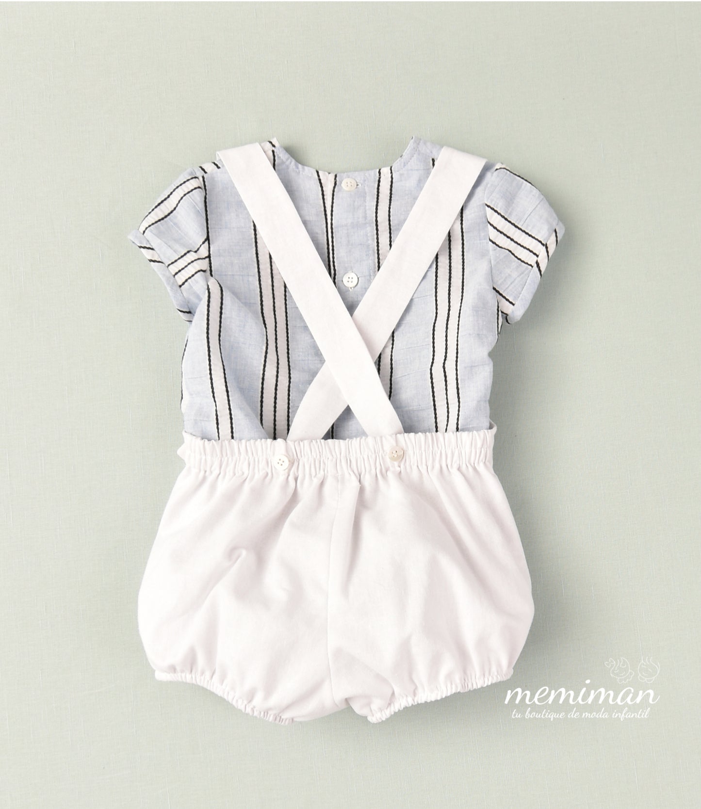 01-46023 Conjunto bebé blanco camisa rayas