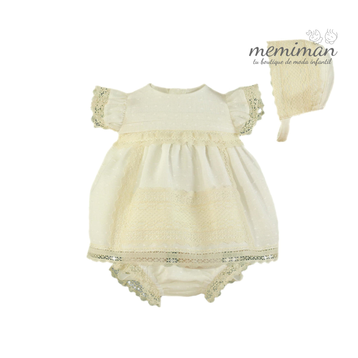 35-0022-VBG Vestito neonata con mutandine e cuffietta