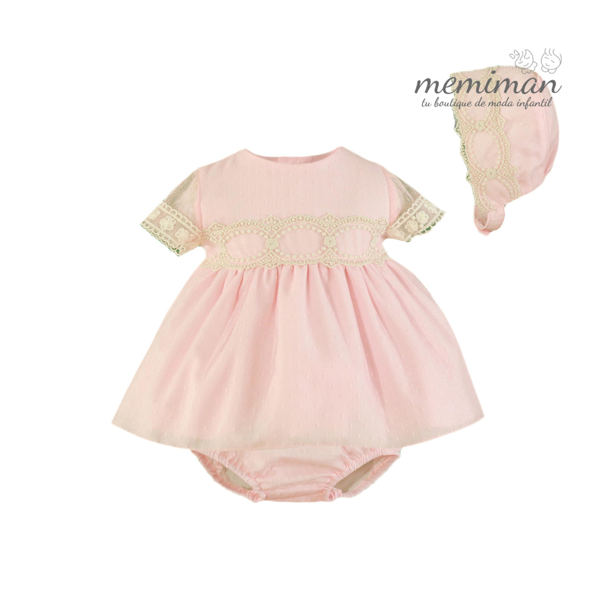 35-0023-VBG Vestito neonata con mutandine e cuffietta