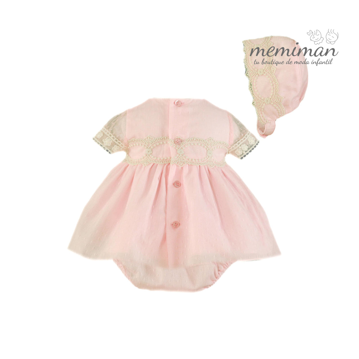 35-0023-VBG Vestito neonata con mutandine e cuffietta