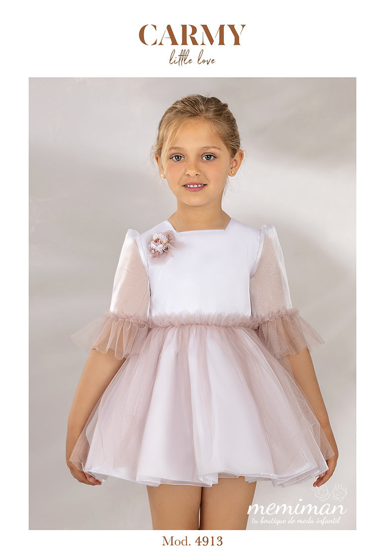 4913P Vestido de cerimónia em seda cristal