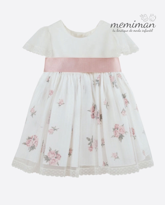 582102 Vestido de bebé em tule e cambraia estampada ARRAS/CERIMÓNIA