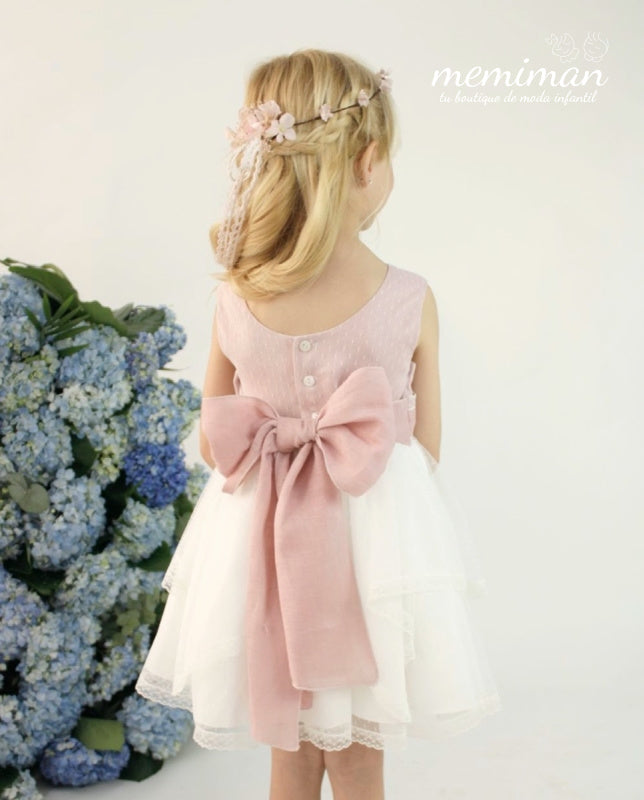 582405 Kleid aus Tüll und Leinen für BLUMENMÄDCHEN/ZEREMONIEN