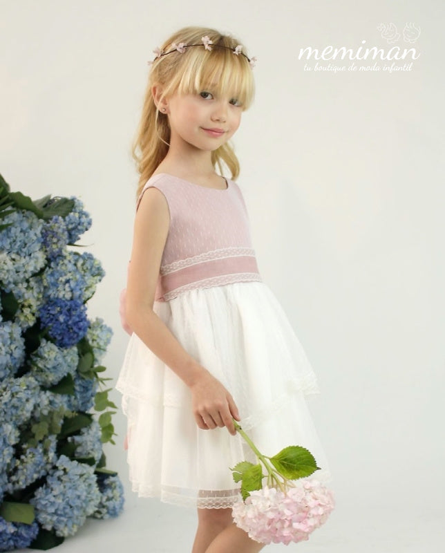 582405 Kleid aus Tüll und Leinen für BLUMENMÄDCHEN/ZEREMONIEN