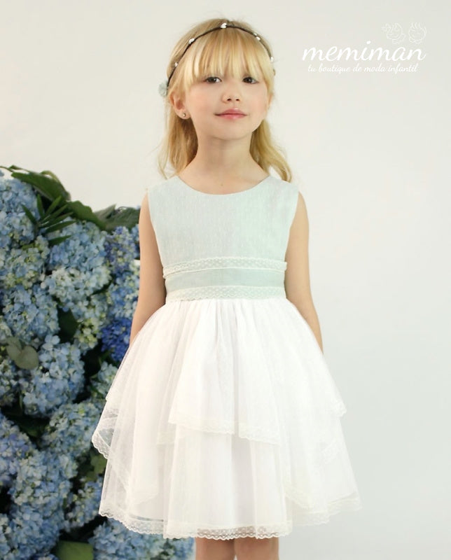 582405 Kleid aus Tüll und Leinen für BLUMENMÄDCHEN/ZEREMONIEN