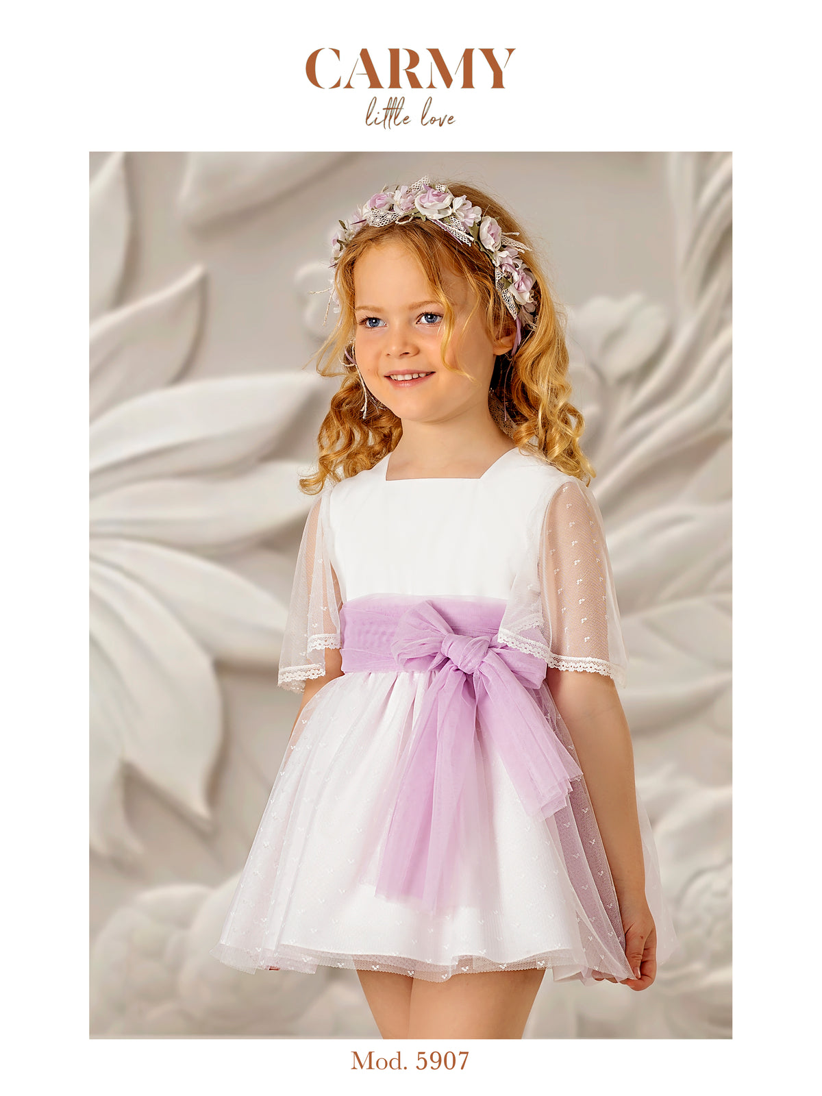 5907 Abito da cerimonia in chiffon/tulle a pois