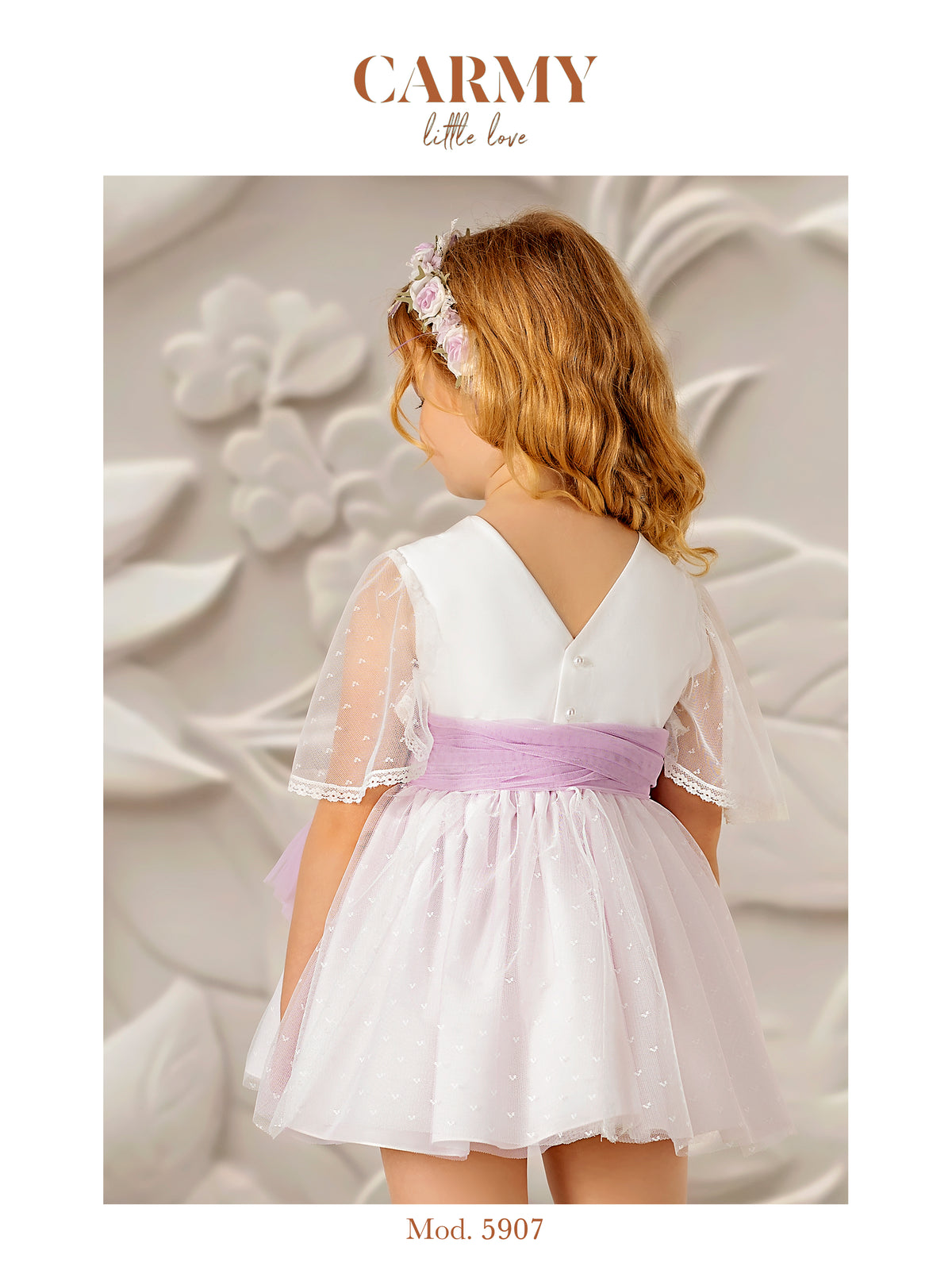 5907 Abito da cerimonia in chiffon/tulle a pois