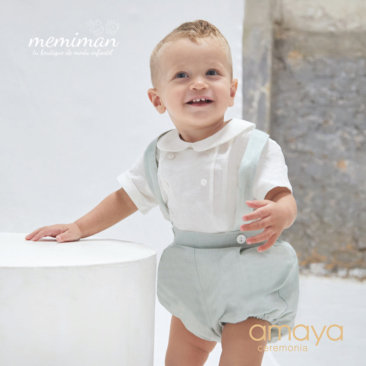 190305 Chemise bébé en lin avec cordons de serrage