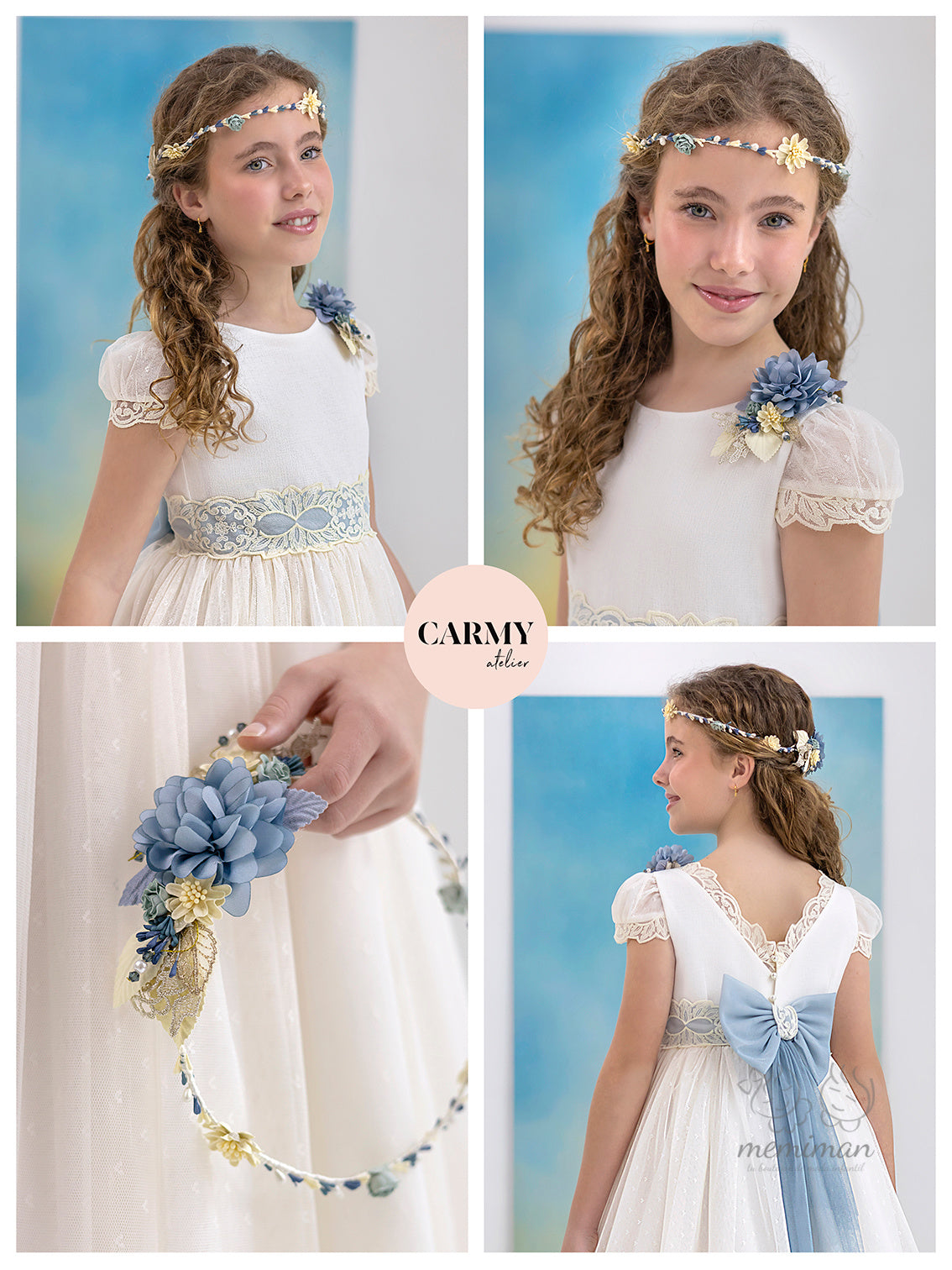 6116 Abito da comunione in tulle a pois