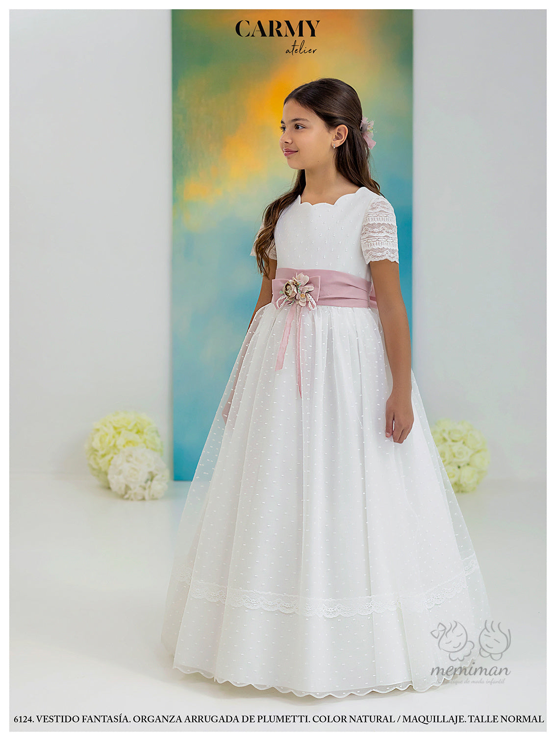 6124 Abito da Comunione in Organza Plumeti