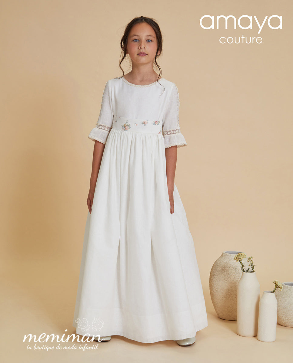 617040MD Linen chiffon communion dress COUTURE memiman 617040MD Linen chiffon communion dress COUTURE memiman