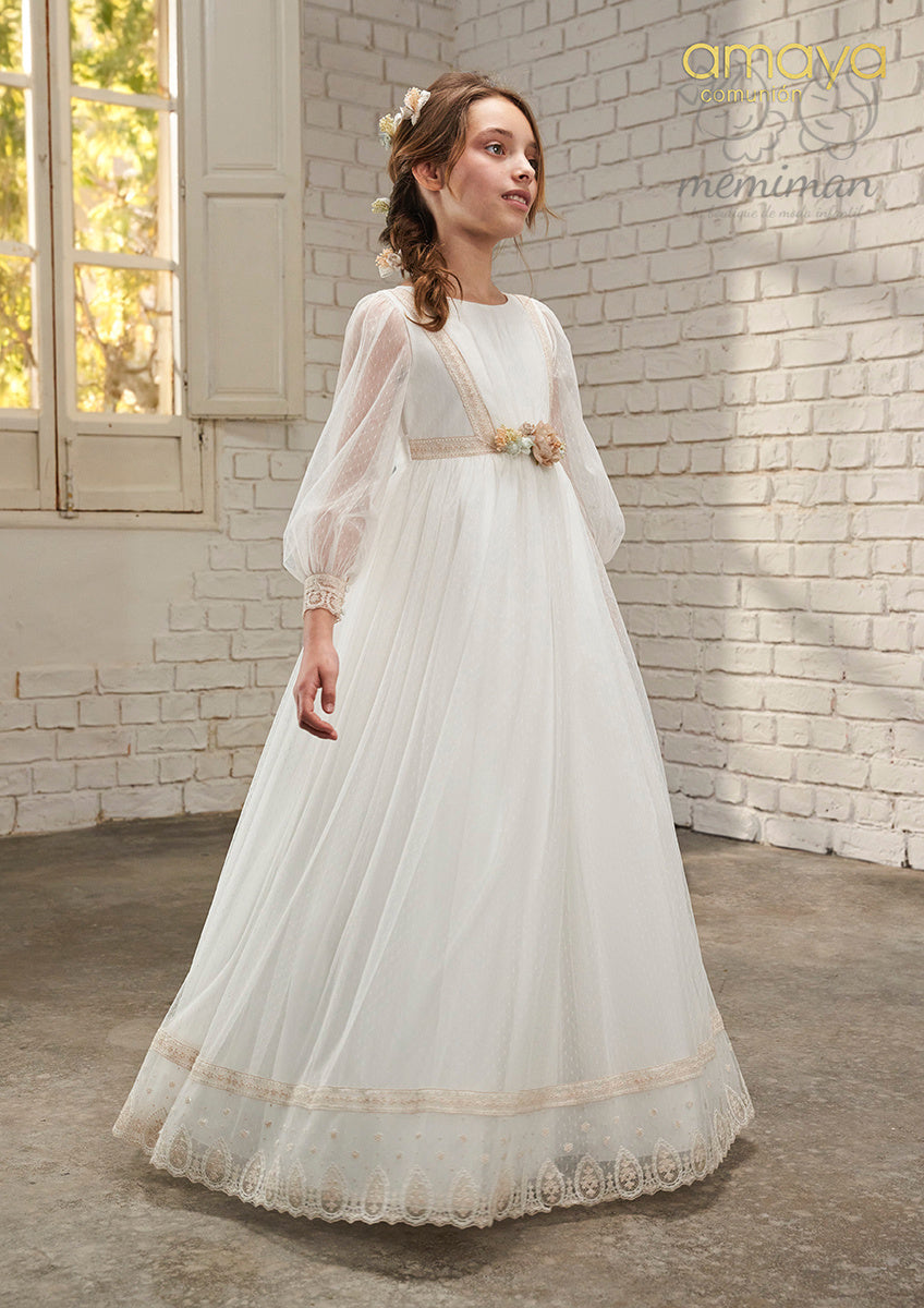 637007MD Abito da Comunione in tulle plumetis