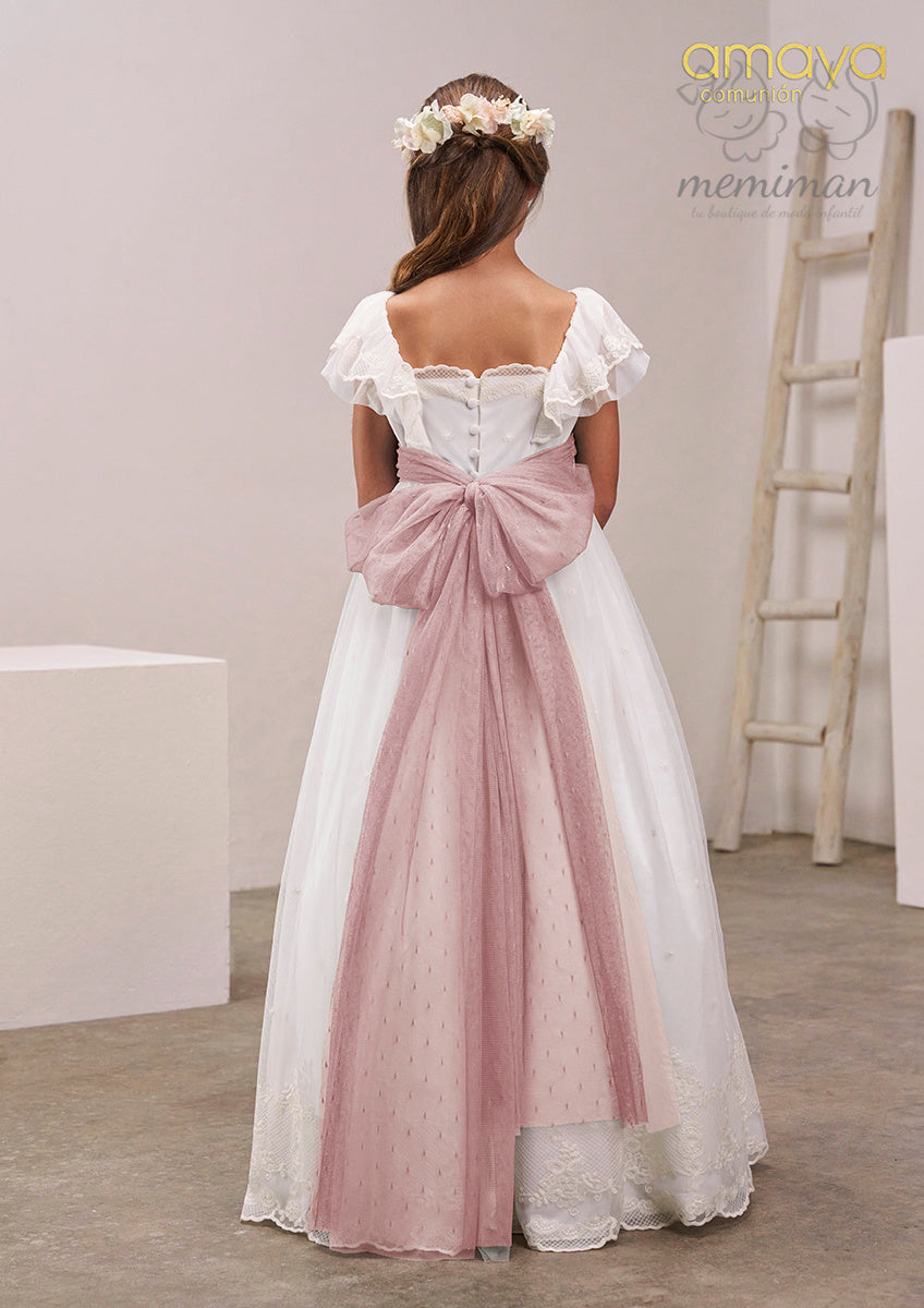 637013MC Abito da Comunione in tulle ricamato