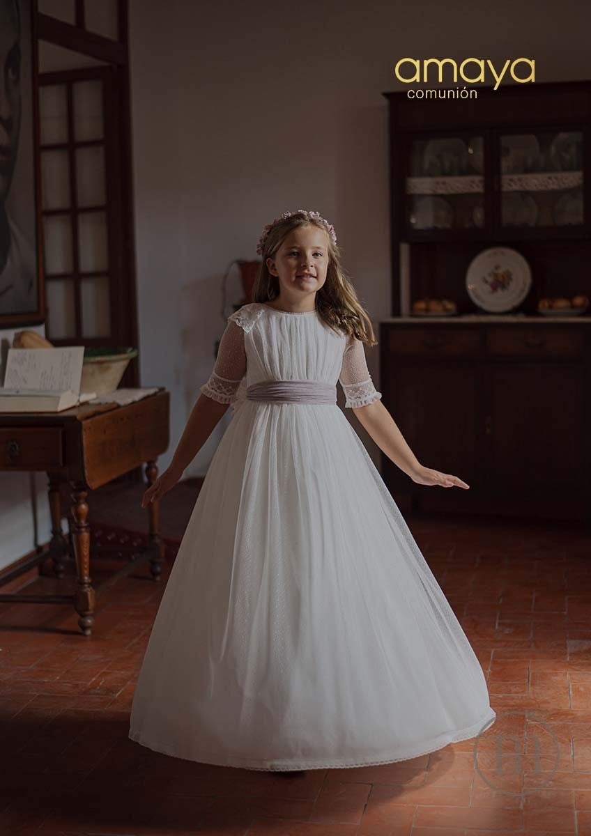657014MD Abito da comunione in tulle