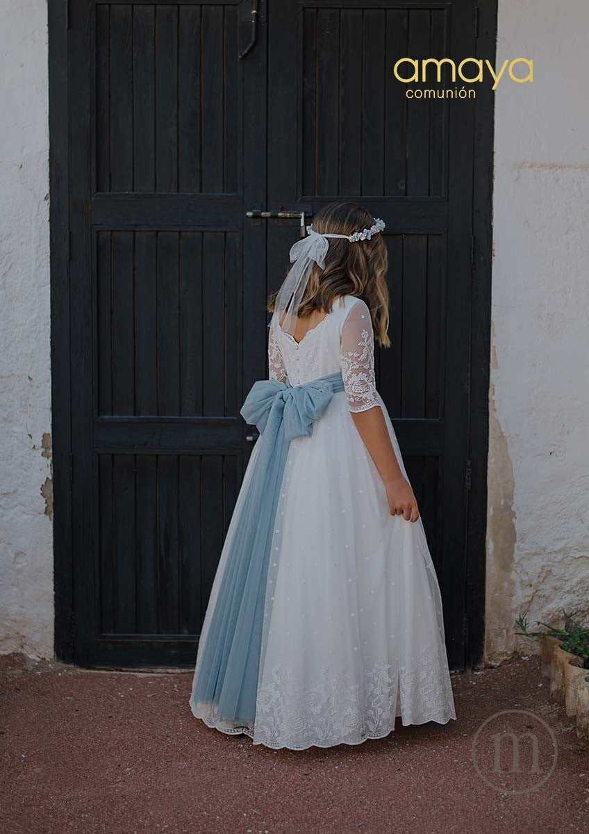 657017MD Abito da Comunione in tulle ricamato