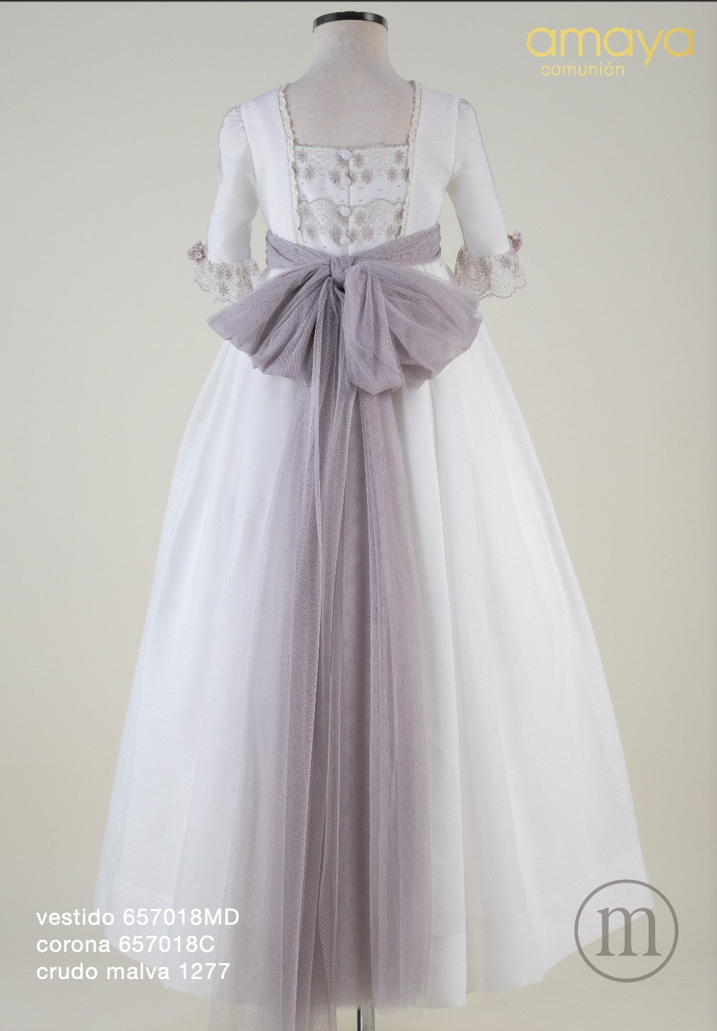 657018MD Abito da comunione in tulle ricamato