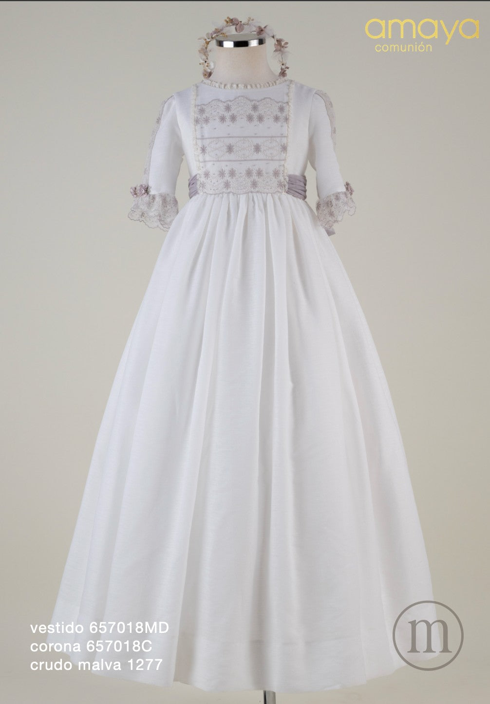 657018MD Abito da comunione in tulle ricamato