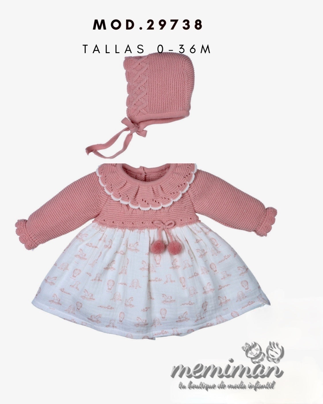 29738 TOY Baby dress with bonnet