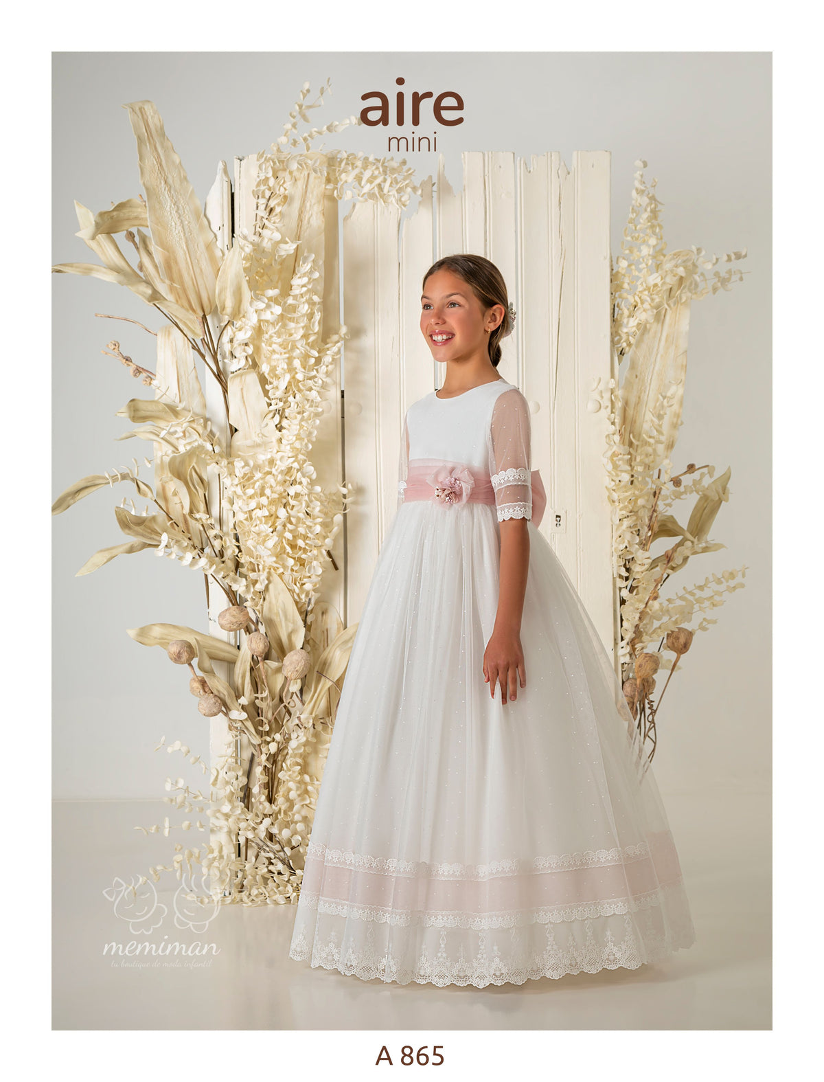 A865 Vestito Comunione Tulle Pois
