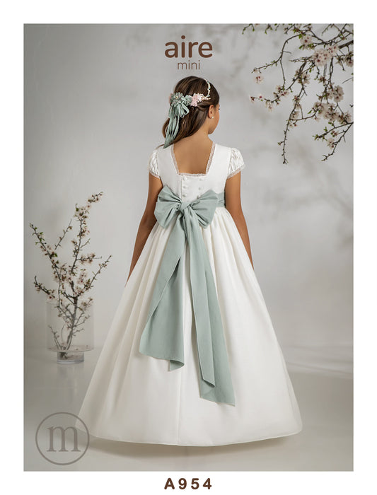 A954 Romantic Linen Communion Dress