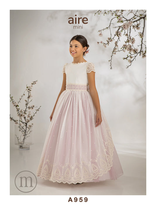 A959 Romantic Embroidered Tulle Communion Dress