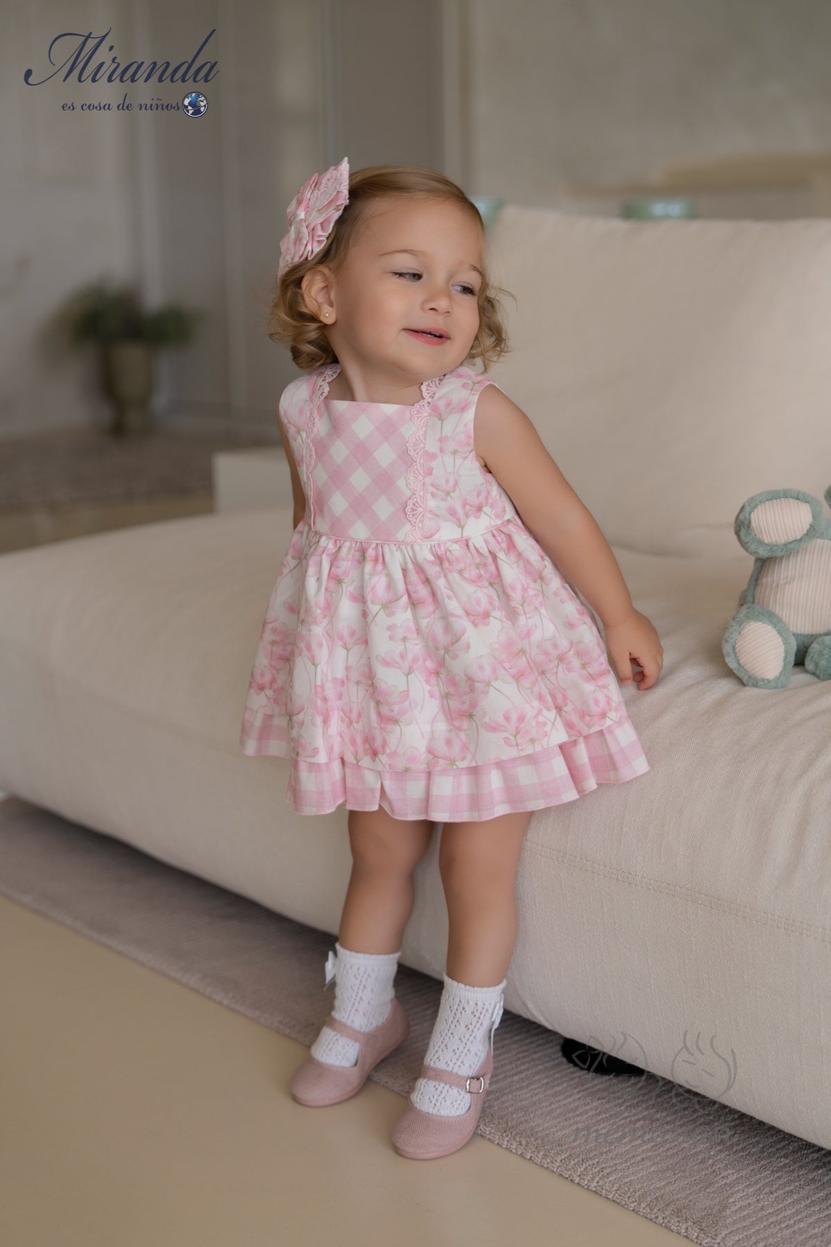 39-0133-VB Vestito neonata fiori quadretti