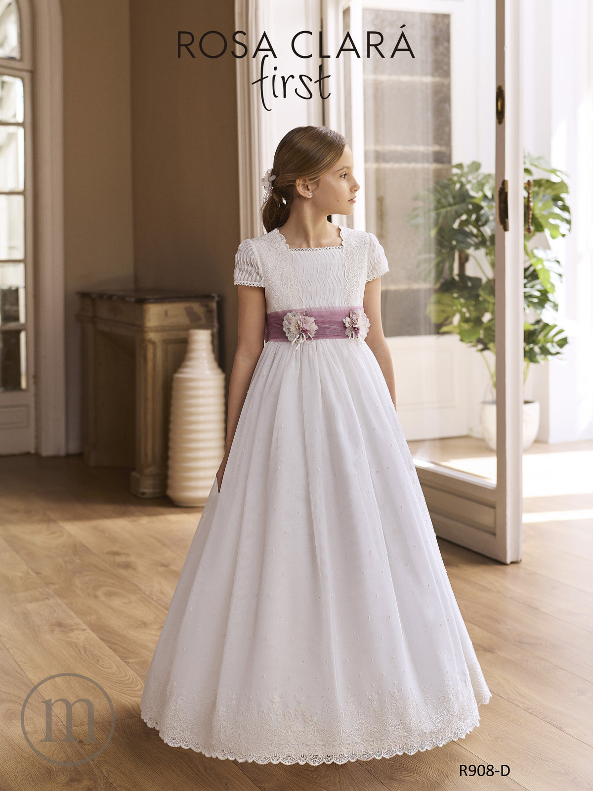 R908 Abito da Comunione Romantico in Tulle Ricamato