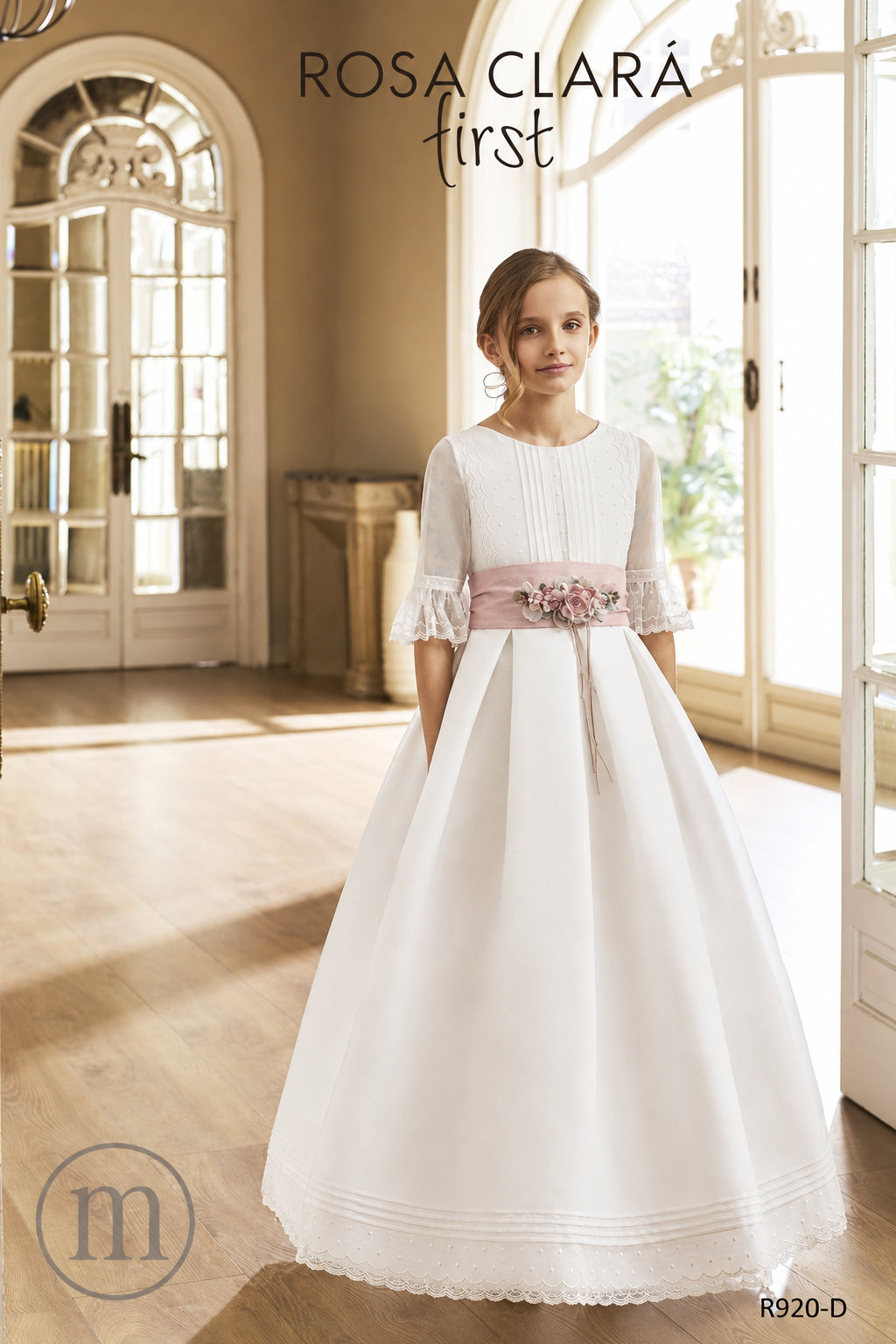 R920 Vestido de Primeira Comunhão Clássico em Tecido Esterilha
