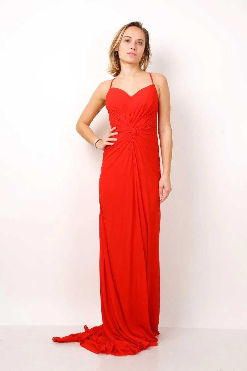 F8042 Vestido comprido com cauda
