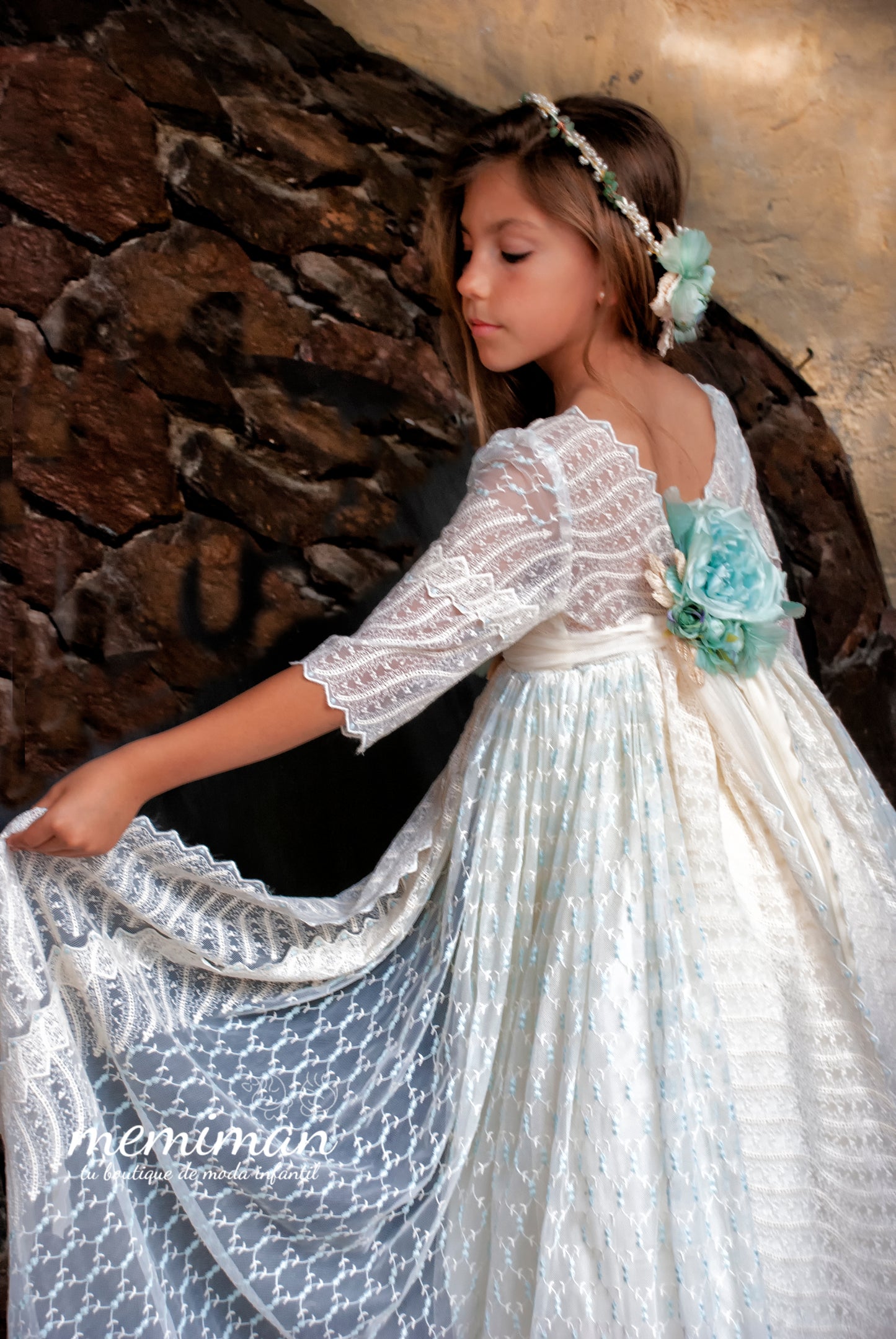 AGUAMARINA Vestido comunión tul bordado y VALENCIE (OUTLET)