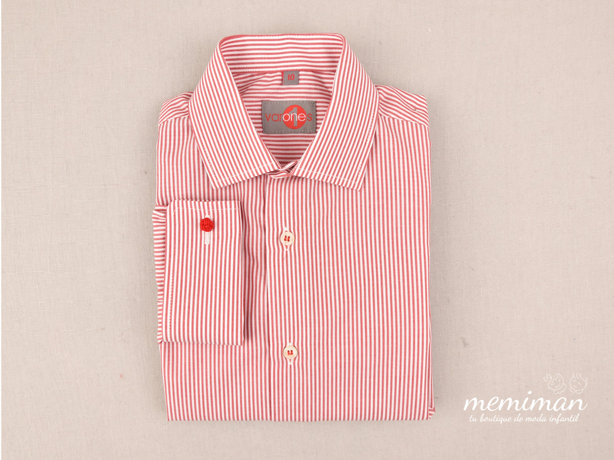 10-06119 Camisa de riscas c/colarinho italiano e punho duplo