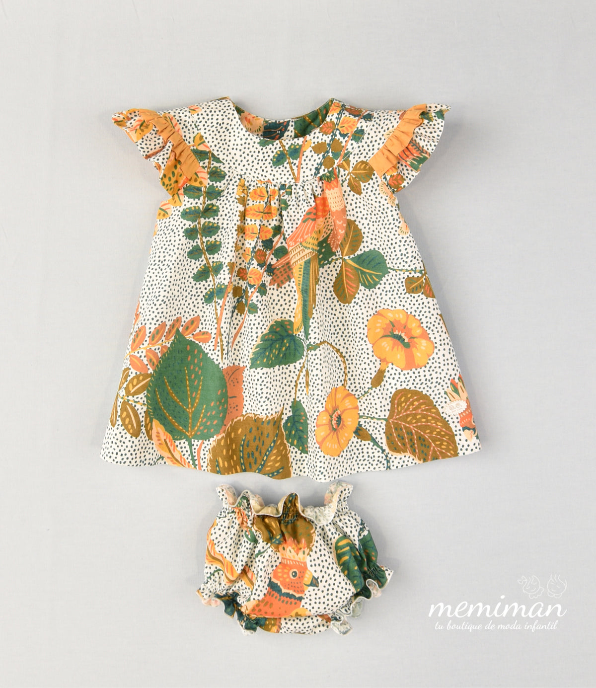 01-42034 Vestido PÁSSAROS bebé duas peças (antes 62,00€)