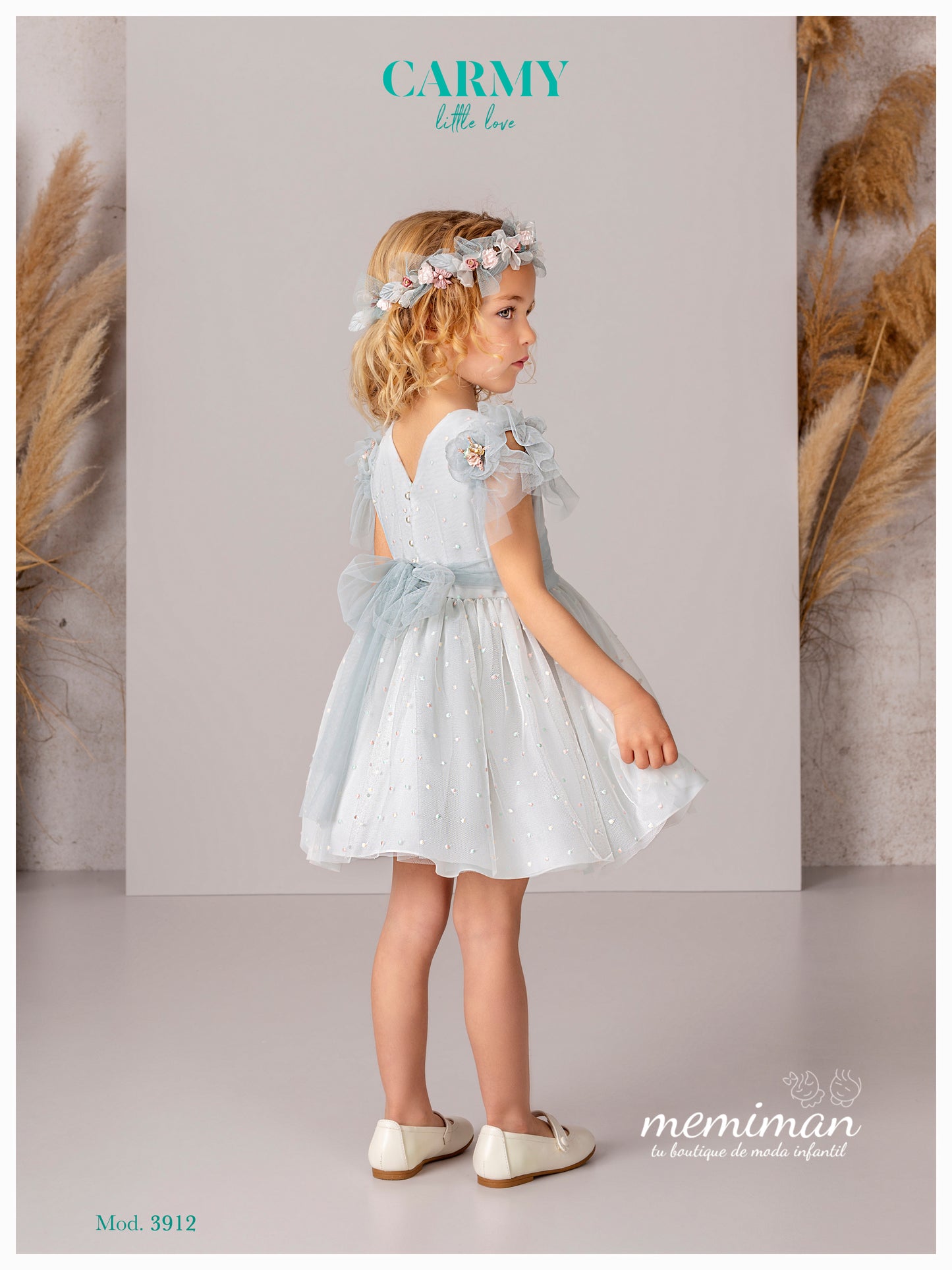 3912P Vestido arras tul bodoques tricolor