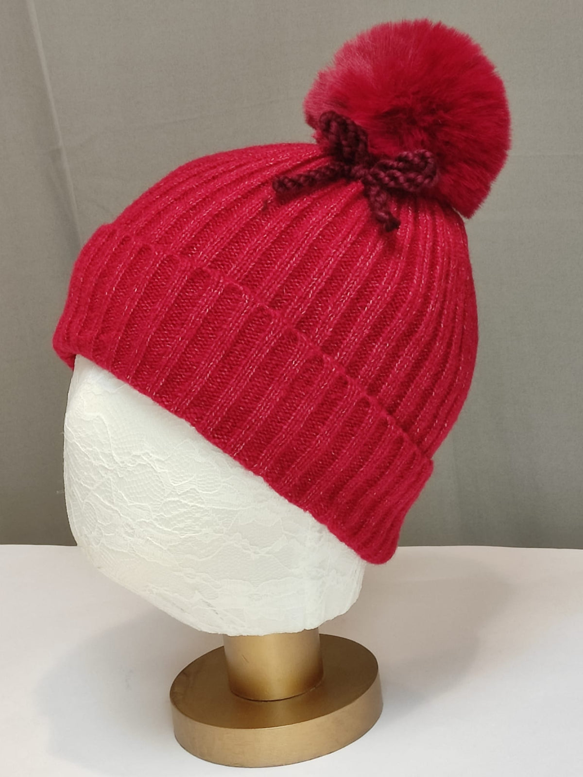 Gorro lana pompón y lazo