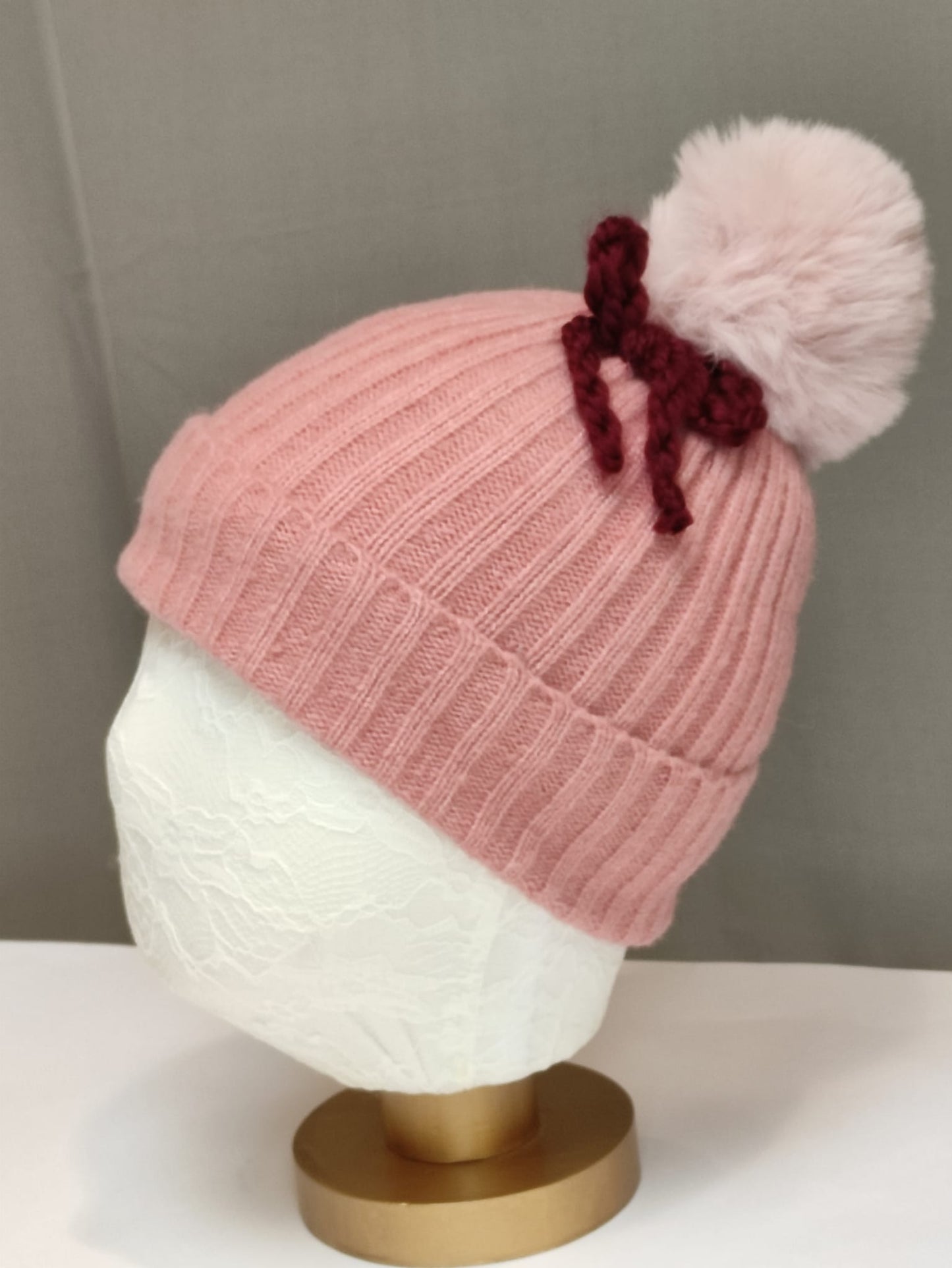 Gorro lana pompón y lazo