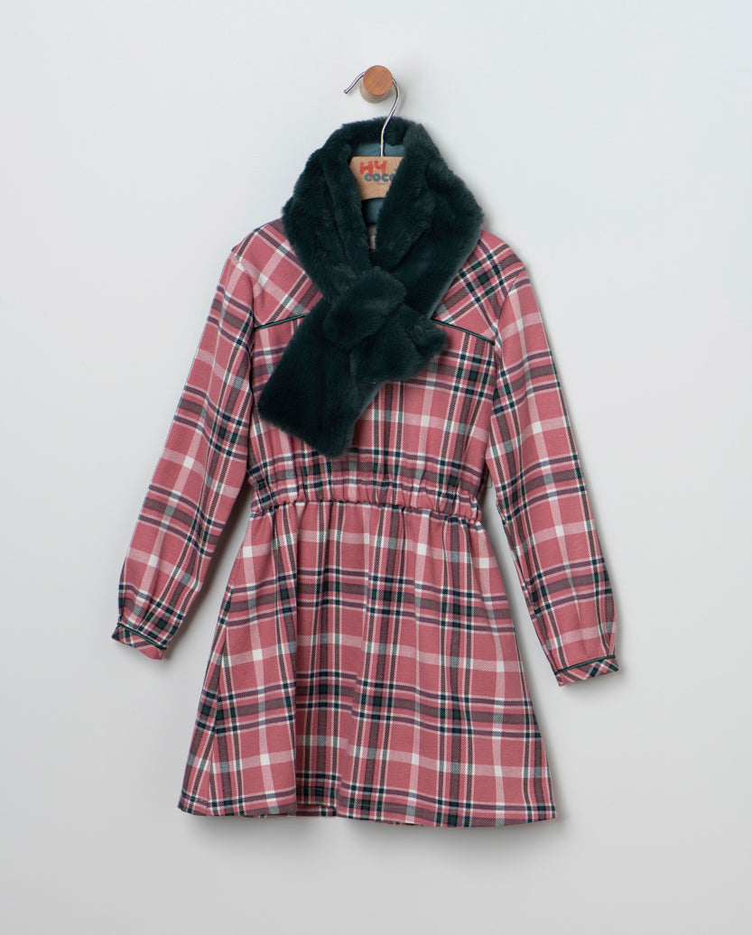 Long sleeve children's dress with fur collar