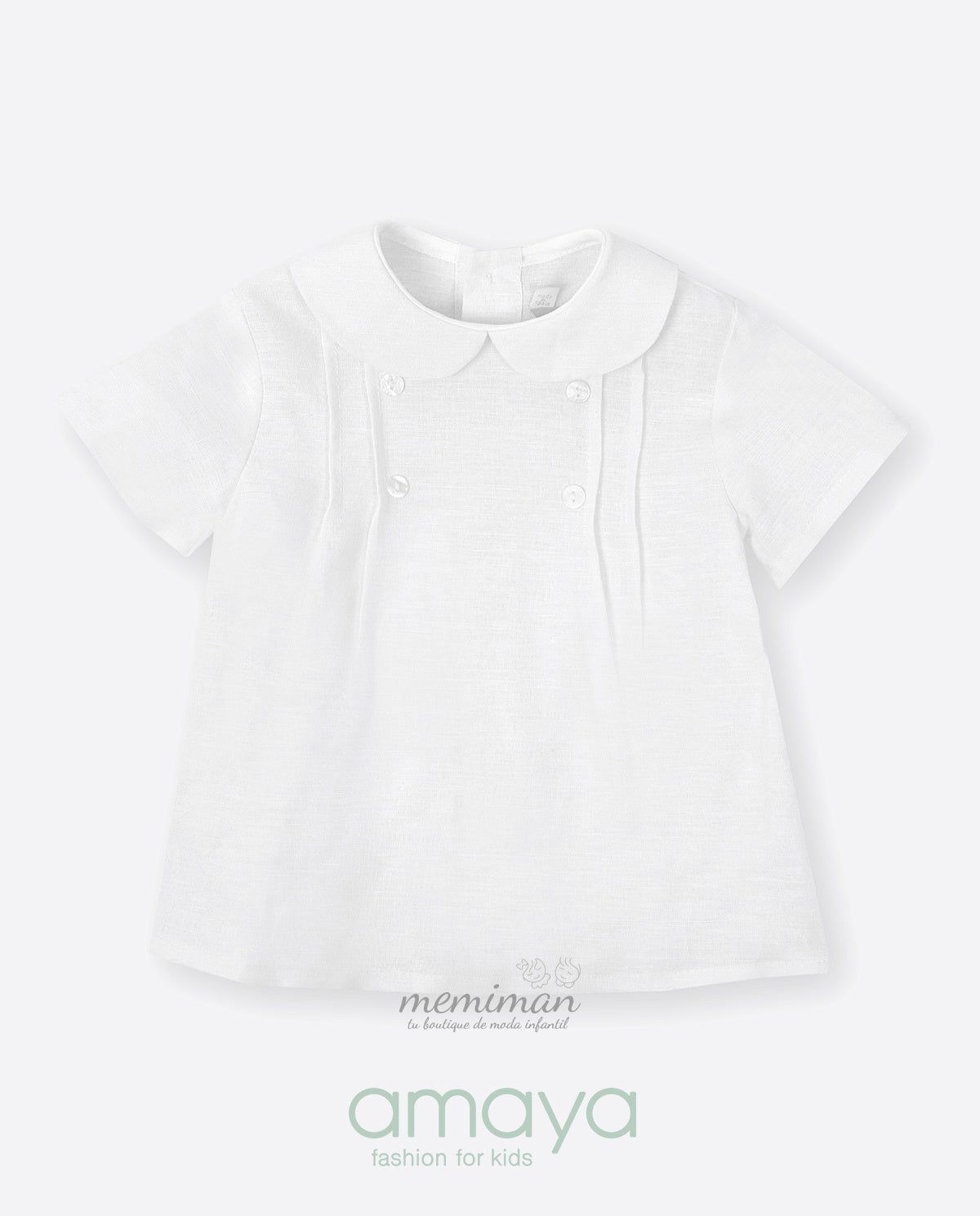 190305 Chemise bébé en lin avec cordons de serrage