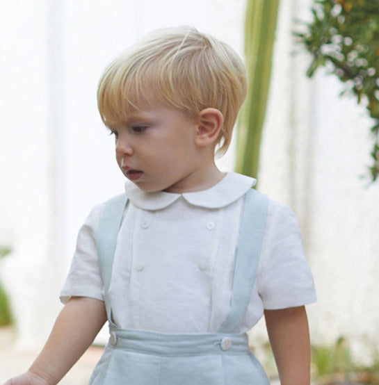 190305 Chemise bébé en lin avec cordons de serrage