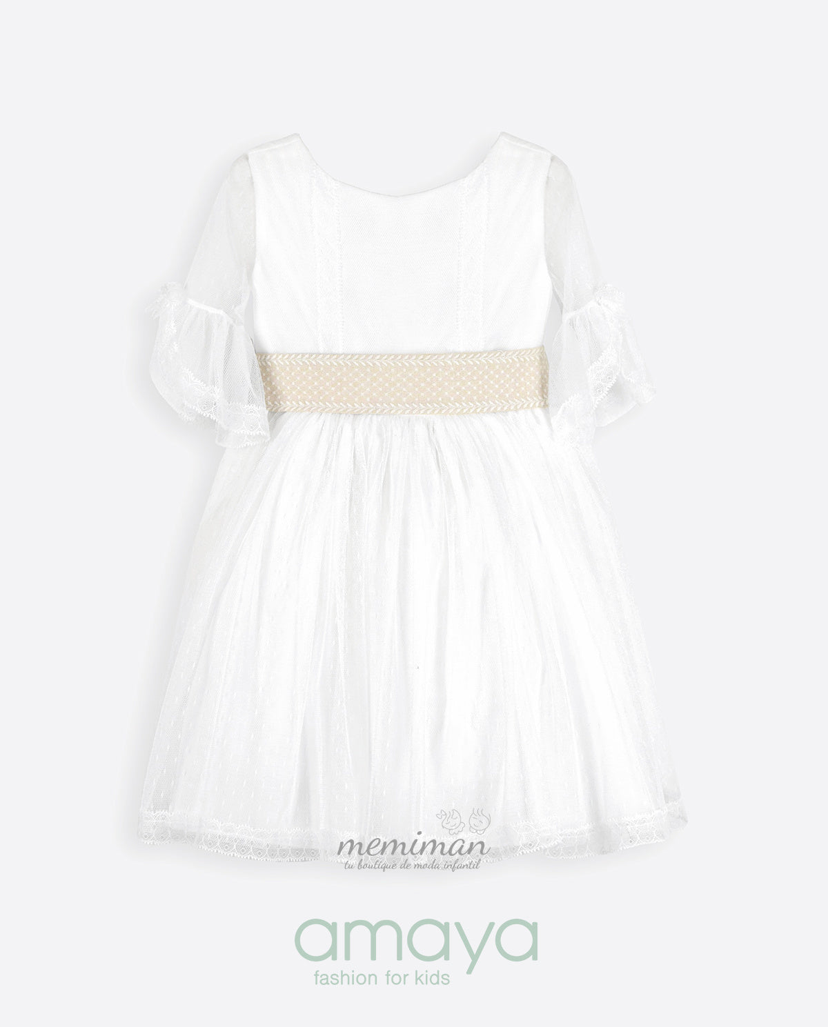 593415SM Vestido de criança tule plumeti-linho