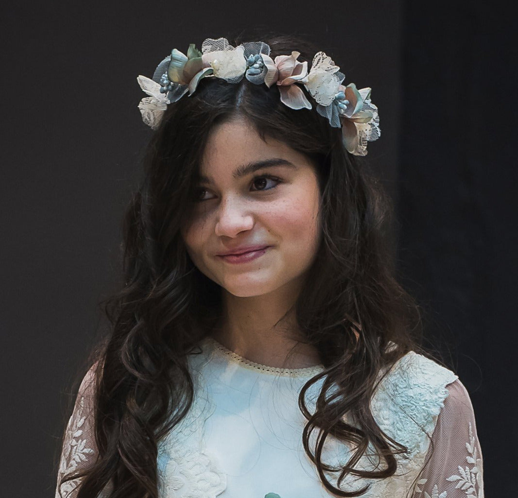 PAMELA Half crown with pink and blue flowers