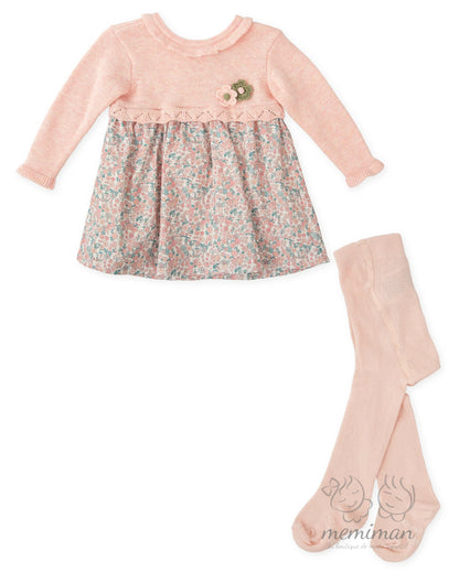 1260W25 BOUQUET Vestido Bebé Tricot y Flores