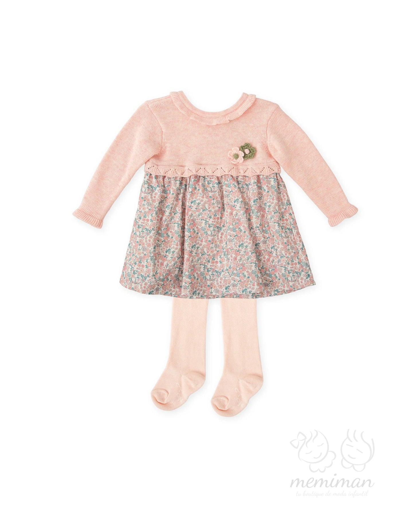 1260W25 BOUQUET Vestido Bebé Tricot y Flores