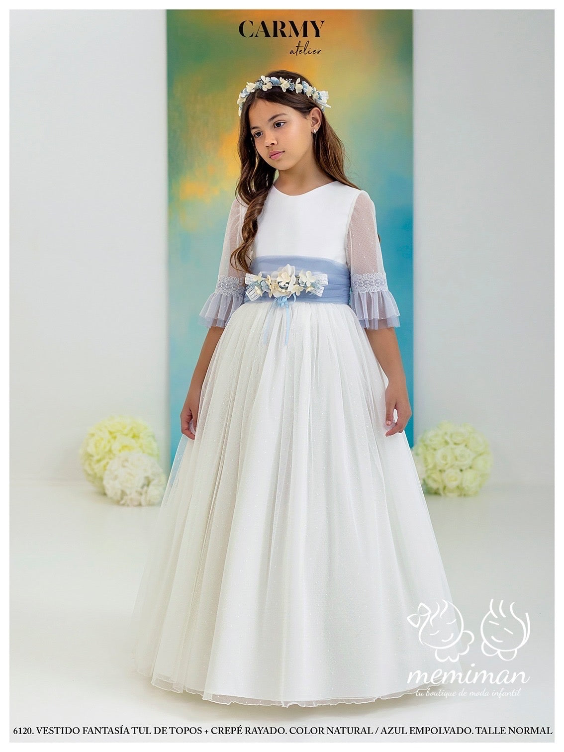 6120 Communion Dress Tulle Polka Dots 