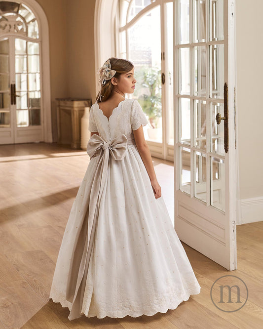 R916 Vestido Comunión Romántico Lino Bordado (SOLO ONLINE)